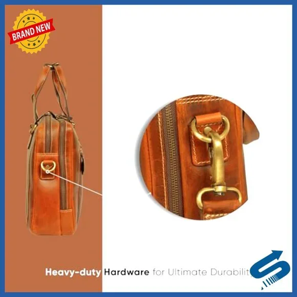 Full Grain Leather Messenger Bag Laptop Briefcase Satchel Twin Compartment - Picture 4 of 7